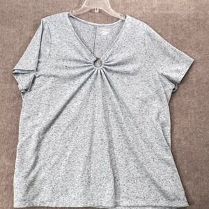 Lane Bryant Women's Plus Size 26/28 V-Neck T-Shirt Heathered‎ with Ring Detail